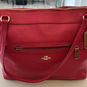 Coach Tyler Red Pebble Leather Tote Handbag